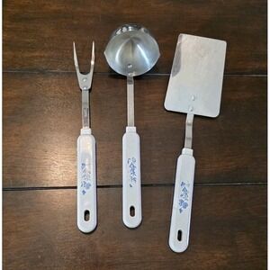Vintage 3 Piece Robinson Kitchen Utensils Spatula Meat Fork Soup Ladle Stainless